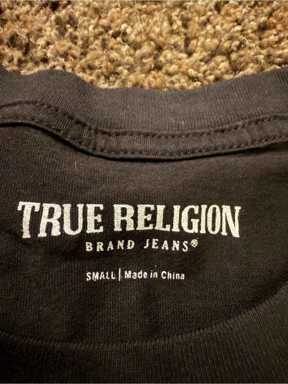 True Religion Black Long Sleeve Crew with Teal Sleeve Accents